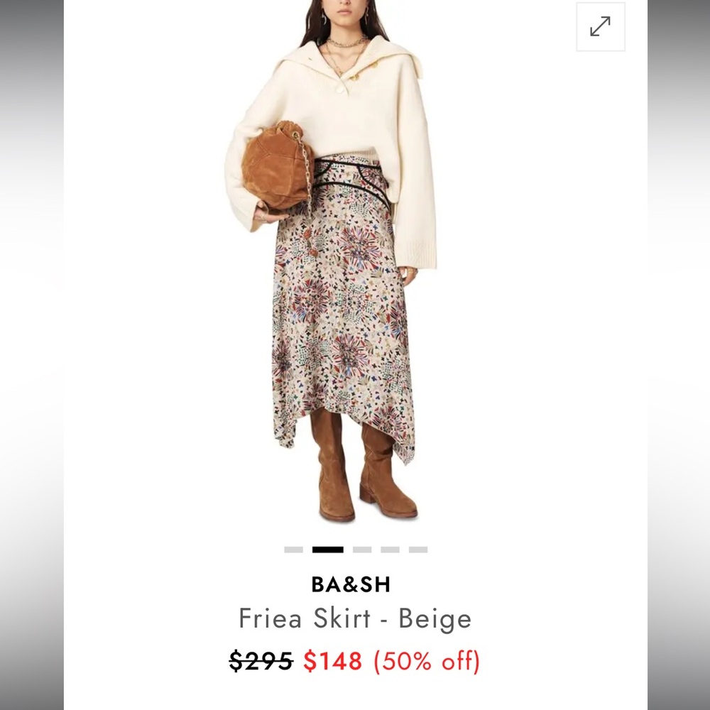 ba&sh Asymmetrical Beige Floral Skirt